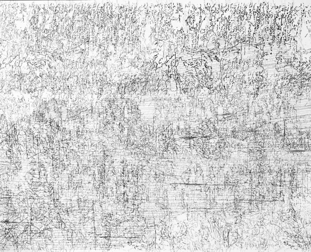Raumverdichtung I / Hinterglaszeichnung , photografische Zeichnung / 2026 / 30 x 40 cm
